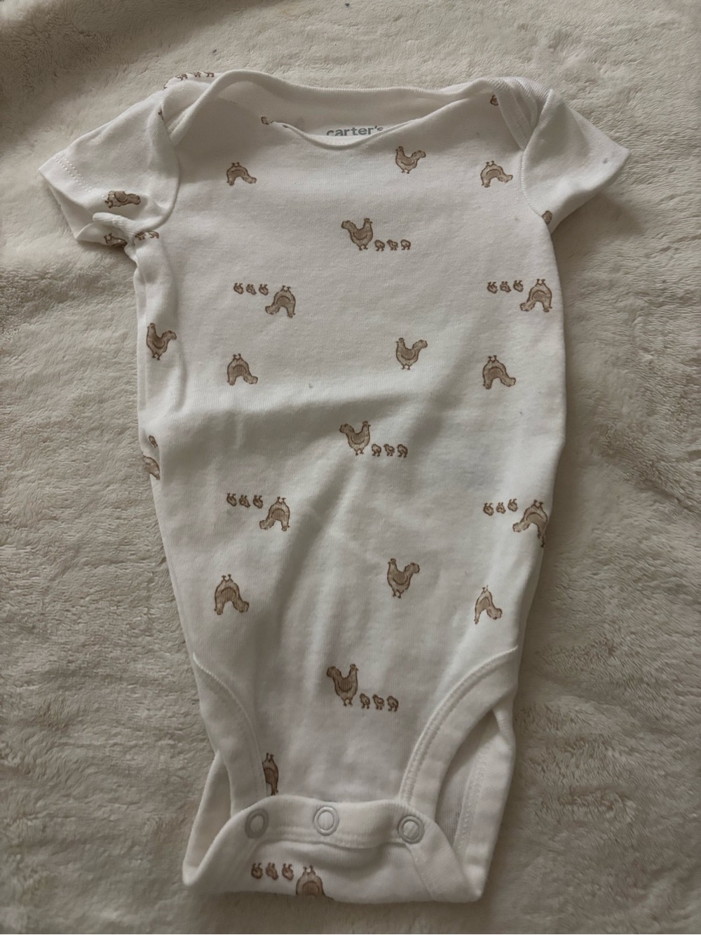 Carter's White and Tan Chick Print Baby One-Piece
